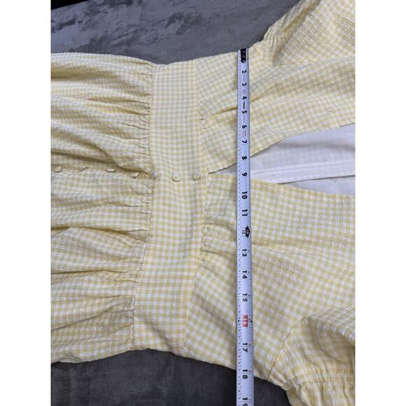 Showpo Augusta Yellow Gingham Puff Sleeve Midi Dress US 12 V-Neck Button Front - Picture 9 of 13